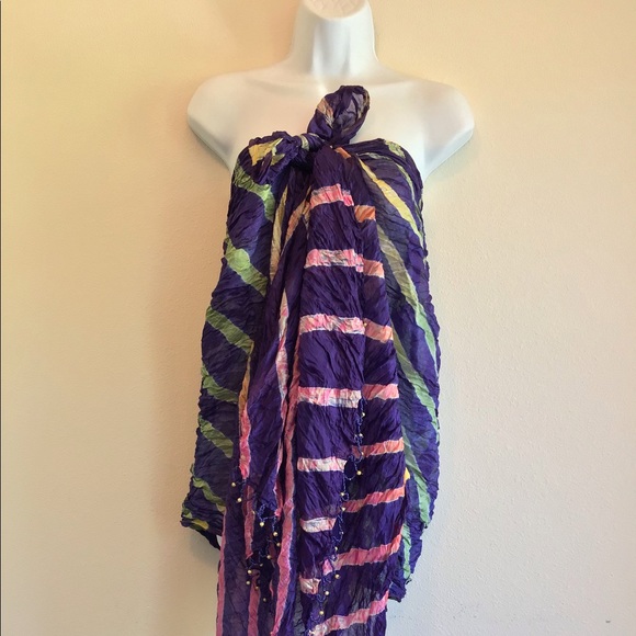 New Beach Navy Striped Scarf Wrap Pareo - Picture 4 of 10